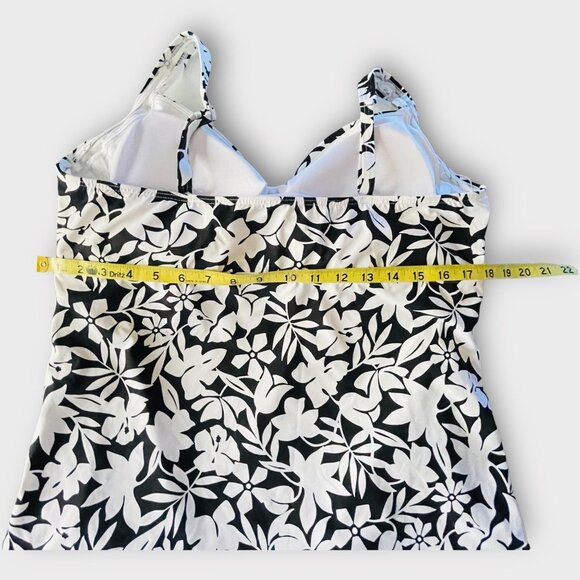 Lands End Long Torso Tankini Top Swimsuit Black Havana Floral Print Underwire 16 - Picture 7 of 12